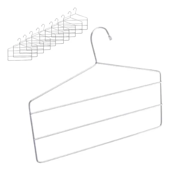 Kit 10 Cabides Triplo Calça Reforçado Aço Cromado Calceiro