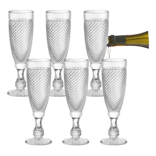 6 Tacas Para Espumante 170ml Vidro Translucida Festa 6 Tacas Para Espumante 170ml Vidro Translucida Festa