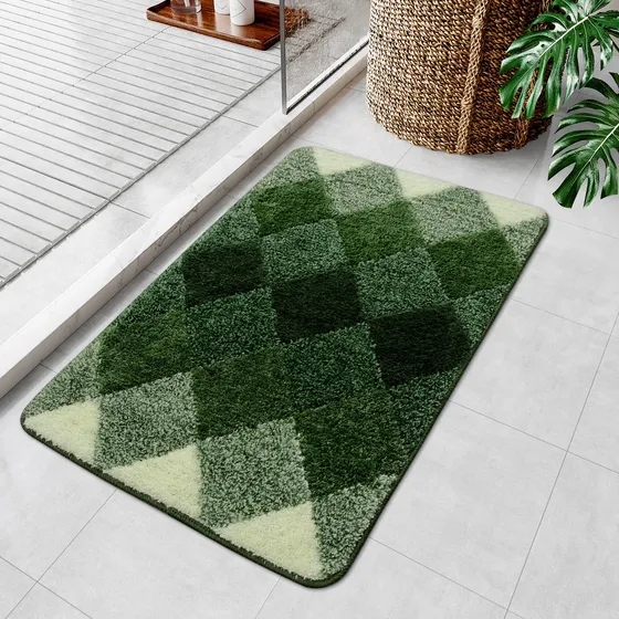 Uphome Alfombra Baño Rombo Verd Absorbente Agua Cuadro Suave