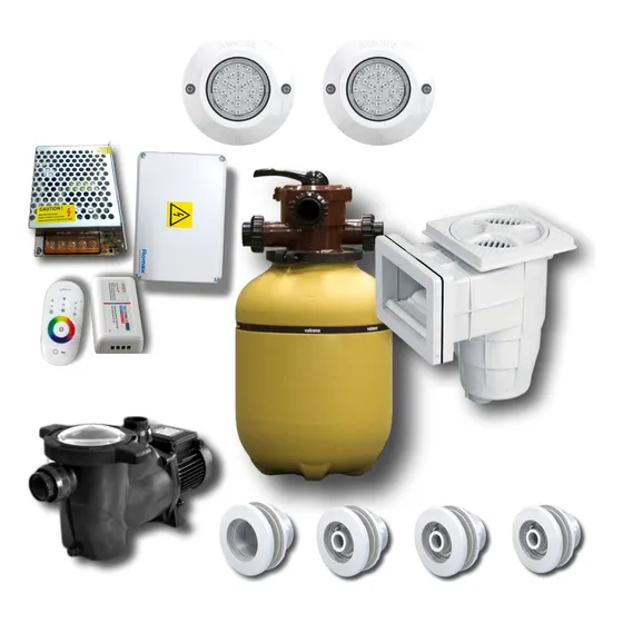 Kit Pileta Fibra Vulcano: Bomba Filtro Luces Hasta 35000 Lt.
