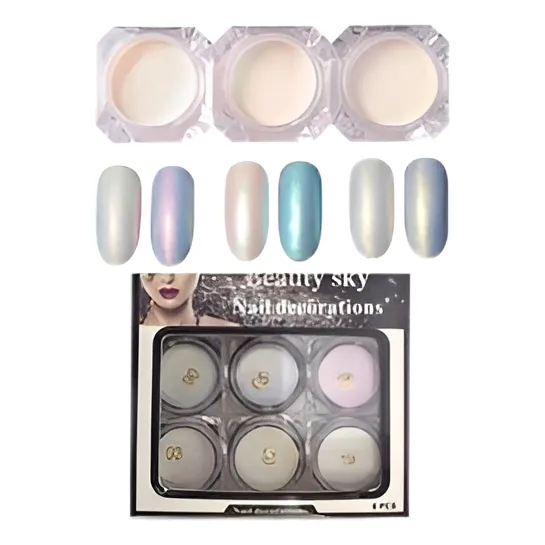 Kit Com 6 Potinhos De Pó Sereia Para Decoração De Unhas