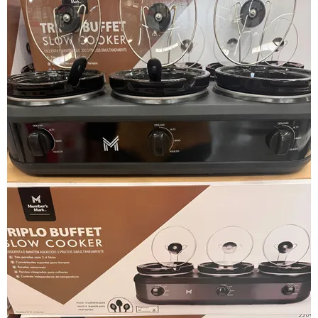 Rechaud Elétrico Triplo Buffet Slow Cooker 3 Panelas - Preto 220v