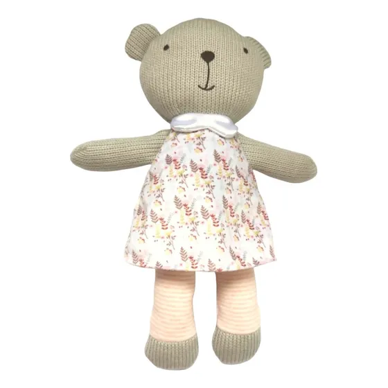 Peluche Osa Tejido Con Sonajero 30 Cms. Storki Color Rosa