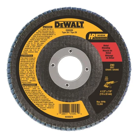 Disco de solapa Dewalt con circonio de 80 granos, 115 mm x 22 mm