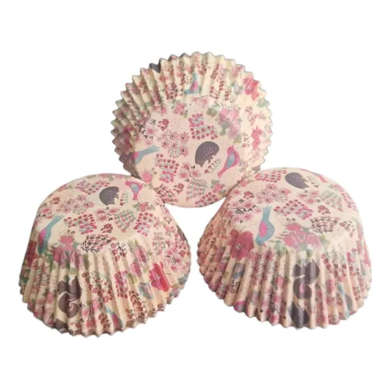 * Capacillos Crema Vintaje Pajaros Flores Cupcake Fondant