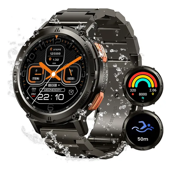 Kospet T2 Relojes inteligentes para hombres Monitoreo de presión arterial Contestador telefónico Monitoreo de ejercicio Bluetooth Reloj deportivo Pantalla táctil AMOLED