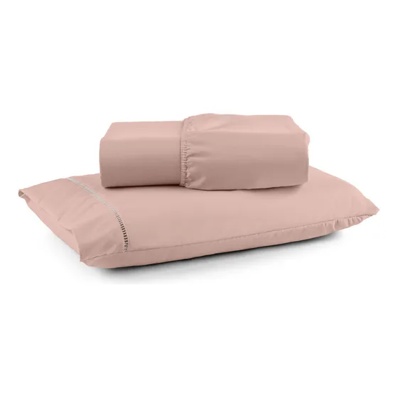 Lençol De Solteiro Com Elástico 400 Fios Com 1 Fronha Cor Rosa-pálido Desenho Do Tecido Liso