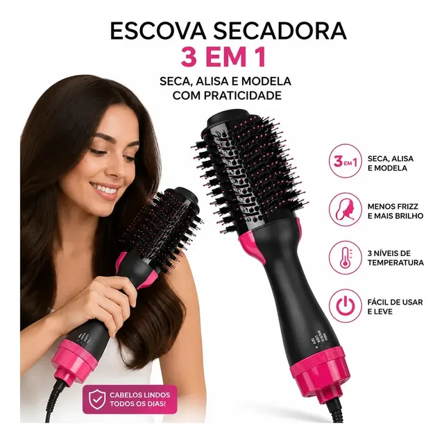 Escova Secadora Alisadora Modeladora 1000w Uso Profissional Cor Preto Marca WPEP