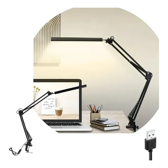 Lampara Escritorio Articulada Led Usb Luz Dibujo Cálida Fria Color De La Estructura Negro
