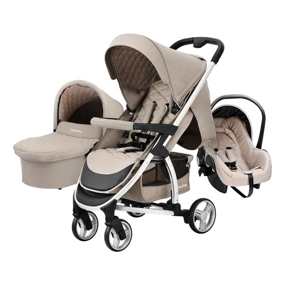 Coche de paseo Carestino London beige con chasis color plateado