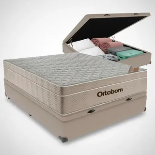Ortobom Cama box baú Ortobom Airtech Springpocket casal colchão bege