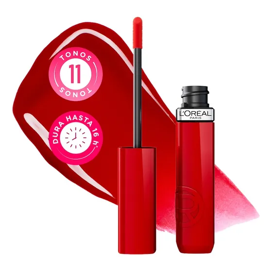 L'Oréal Paris Laque Resistance tono Rouge Paris 420, labial líquido con acabado brillante de larga duración, 5ml