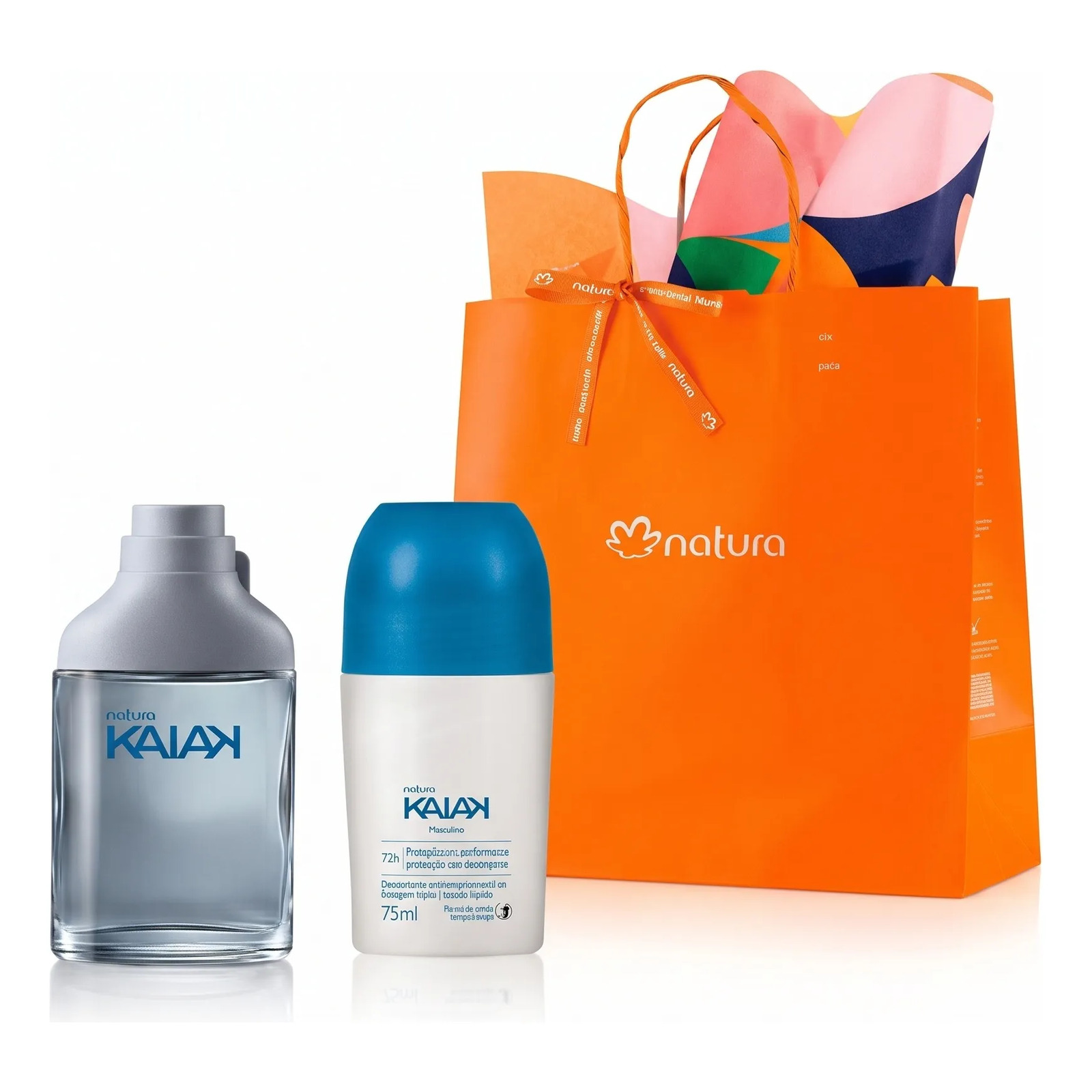 Kit Presente Kaiak: Deo Colônia 25ml + Desodorante Roll-on 75ml + Sacola De Presente P