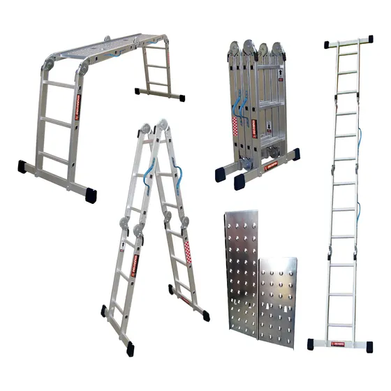 Escalera Multiposiciones Con Charolas, 12 Peldaños, Gris