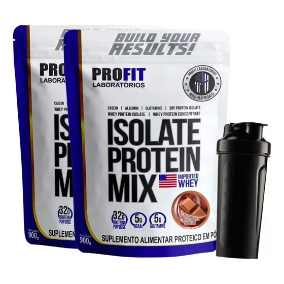 2x Whey Protein Isolado Mix Profit 900g = 1,8kg +vaso Gratis