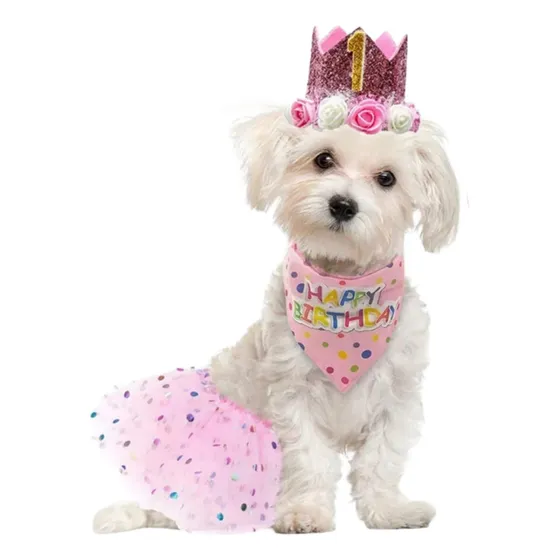 Set Decoración Fiesta Cumpleaños Mascota Perrita Rosa Corona