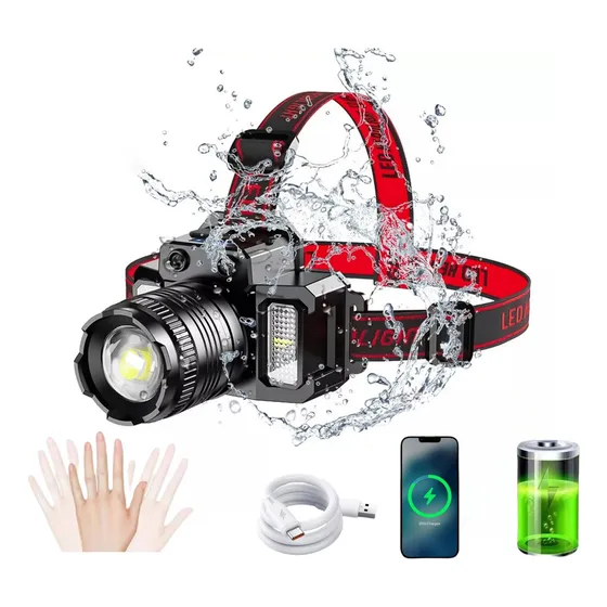 Sonheo® Lámpara De Cabeza Para Campismo Minera Accesorios Tacticos De Led Inducción Recargable Impermeable Con 5 Modos