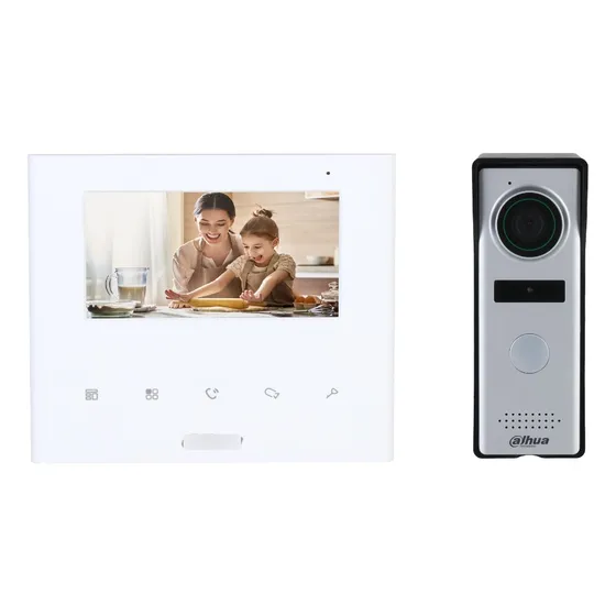 Dahua Kit De Videoportero AnalógicoKta04 Pantalla 4.3 Pulgadas Con Botones Touch Frente de Calle de 1.3 MP Múltiples Sonidos de Timbre Indicador Led Protección IP66 Ideal para Exterior Color Blanco