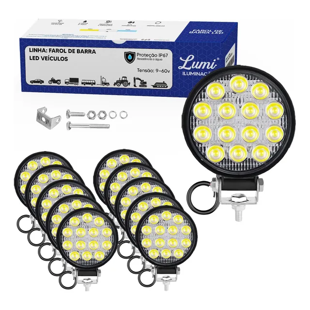 Kit 10 Farol De Milha Super Led 42w Auxilar 12v-60v Premium