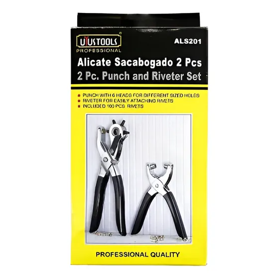 Set Alicate Sacabocado + Remachadora Ojales + 100 Ojales