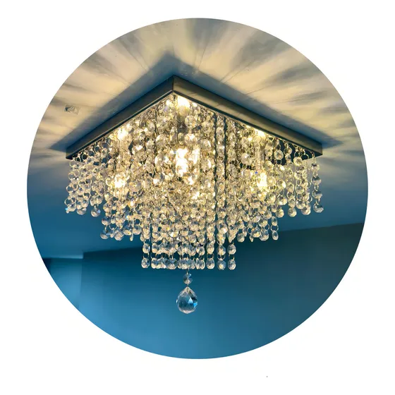 Lustre Bel de Cristal K9 30x30cm Prateado 127/220V com Brilho para Sala de Jantar e Estar