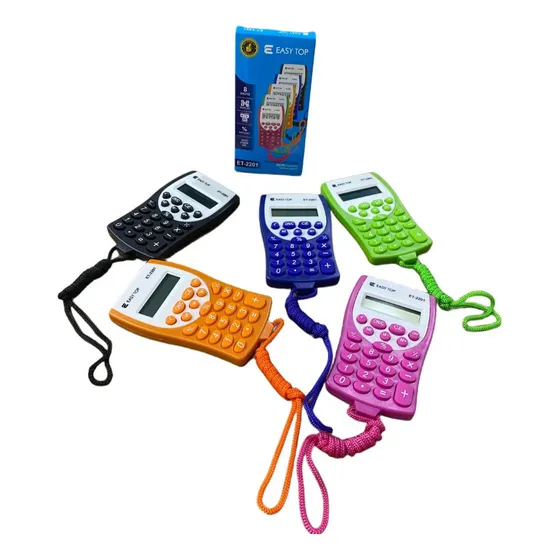 Kit 10 Unidades Calculadora Com Cordão Pequena Colorida Cor Variada