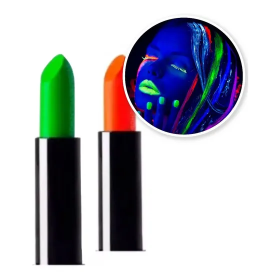 Lápiz Labiales Fluor Maquillaje Cotillon Brilla Luz Uv X2