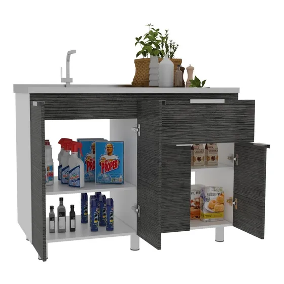 Mueble Inferior Cocina Fendi Rta Blanco + Roble Gris