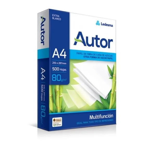 Resma Autor A4 80 Grs Caja 10 X 500 Hojas Color Blanco