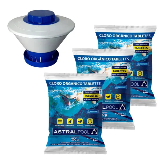 Kit Clorador Flutuante  + 3un Cloro Astralpool Organico