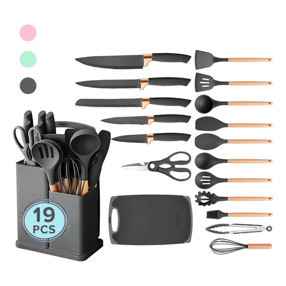 Utensilios De Cocina Silicona Juego De Cuchillo Teker 19 Set Color Gris