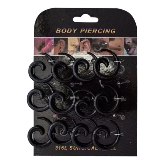 Display De Piercing Caracol  Acrilico Negro 6mm 12 Pcs