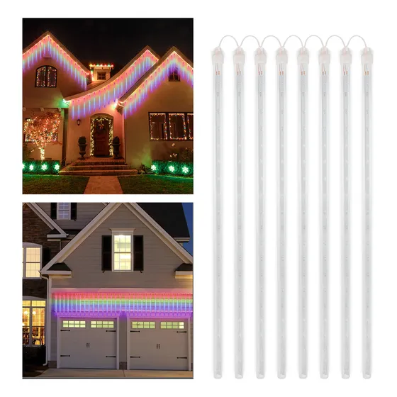 Cascata 8 Tubo Led Bastão Chuva Gelo Natal Pisca Luz Rgb
