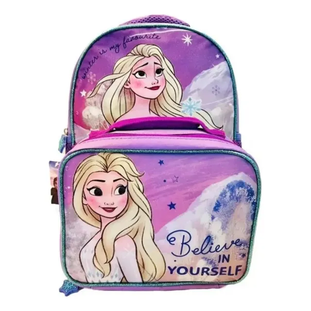 Mochila Escolar Con Lonchera Frozen Disney Intek Color Morado Diseño De La Tela Liso