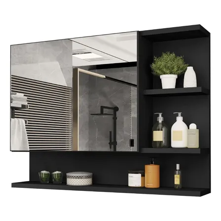 Casa Jd Móveis Espelheira Cleopatra Armario Para Banheiro Com Espelheira De 60cm De Largura 45cm De Altura E 13cm De Profundidade E Móveis Preto Nature