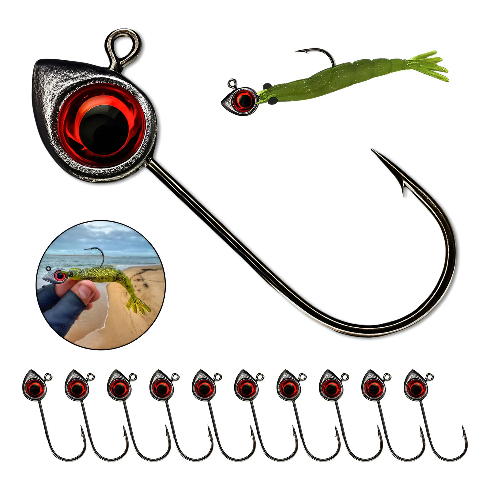 Jig Head Olho Anzol Pesca Robalo Isca Artificial Kit-10