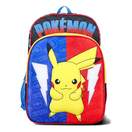 Mochila Escolar Pokemon, Pikachu Con Luz Vs Agua Color Azul Diseño De La Tela Lisa
