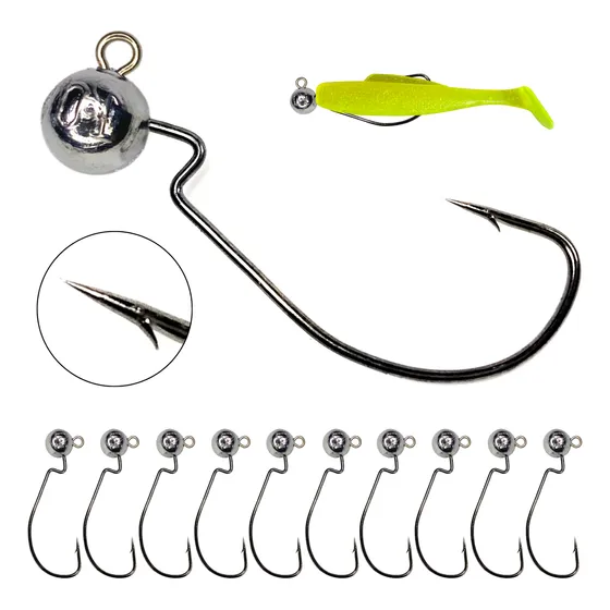 Kit 10 Jig Head Offset Ewg Anti Enrosco Isca Tucunaré Traíra
