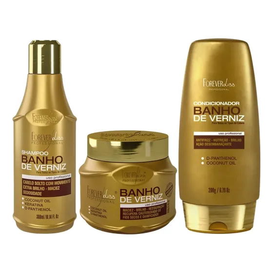 Kit Verniz Shampoo, Condicionador, Máscara 250g Forever Liss