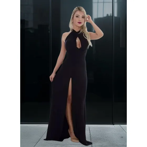 Vestido Longo Com Rasgo Na Perna Estilo Panicat Lindo #cc