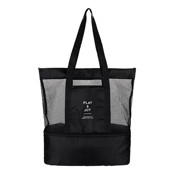 Bolsa Para Praia Play Joy Compartimento Térmico Telada Verão Piscina Cor Preto Cor Da Correia De Ombro Preto