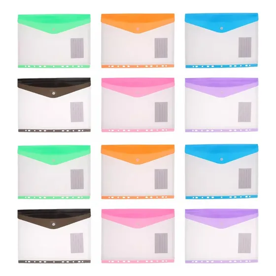 Pack 12 Sobres Plastico Para Documentos 31x24cm Color Variados Lisa