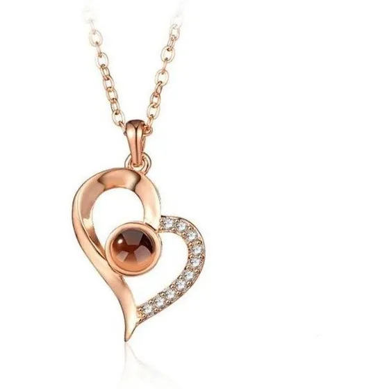 Collar Te Amo 100 Idiomas Corazon Largo + Cajita De Regalo