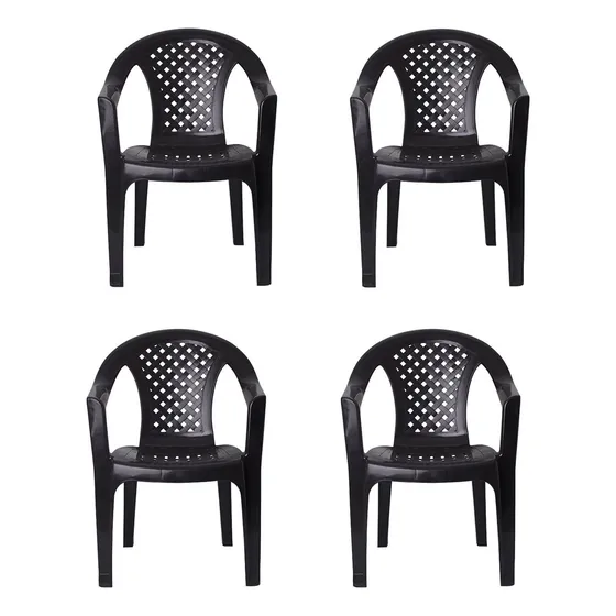 Silla Pvc Reforzada Con Apoya Brazo Negra X4