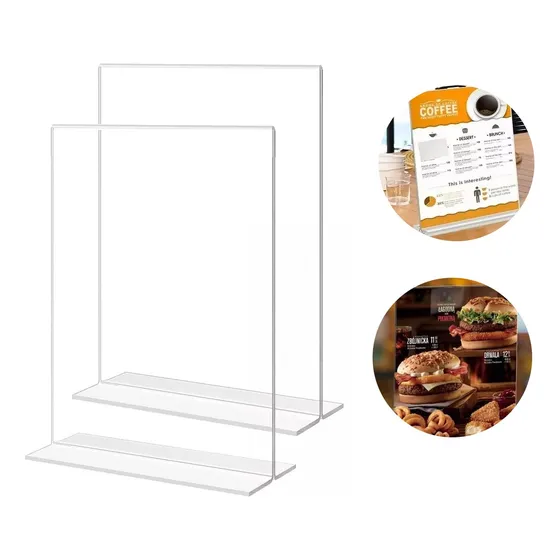 2pzs Porta Menu De Acrilico Doble Vista Media Carta Soporte