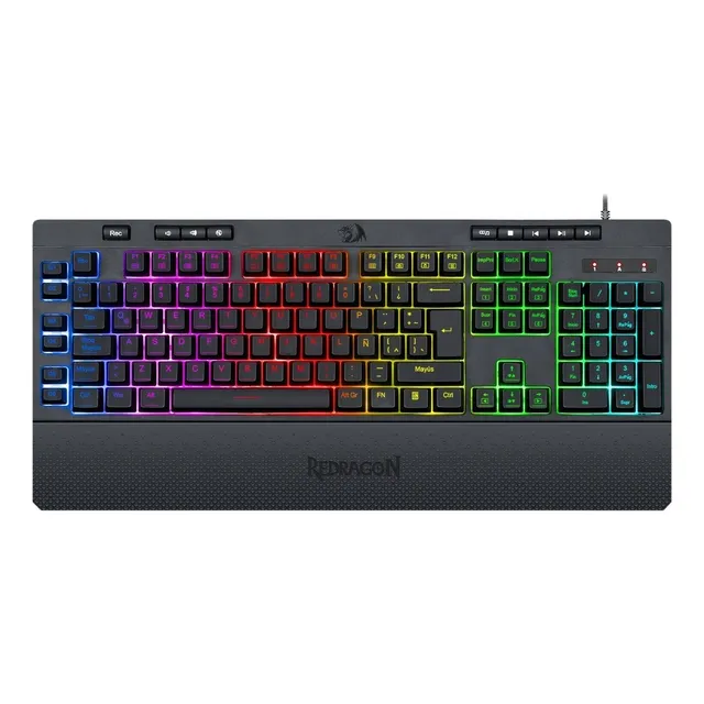 Teclado Gamer Redragon Shiva K512 RGB QWERTY Español Latinoamérica Color Negro con Luz RGB