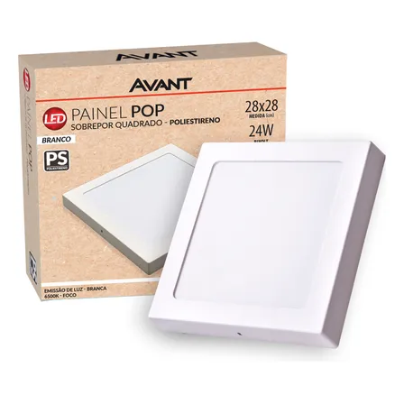 Painel Led Plafon Pop Sobrepor 24w 6500k Branco Frio 30 110v/220v Bivolt Quadrado Branco Cod: 903041371 Avant 127/220v