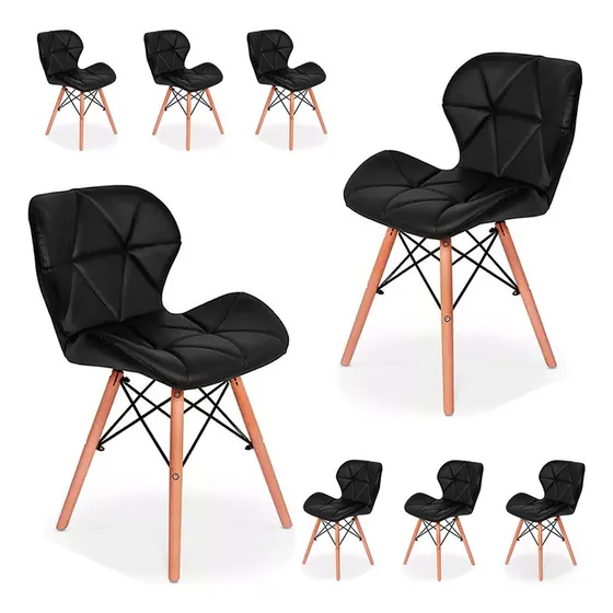 Kit 8 Cadeiras De Jantar Charles Eames Eiffel Slim Estofada