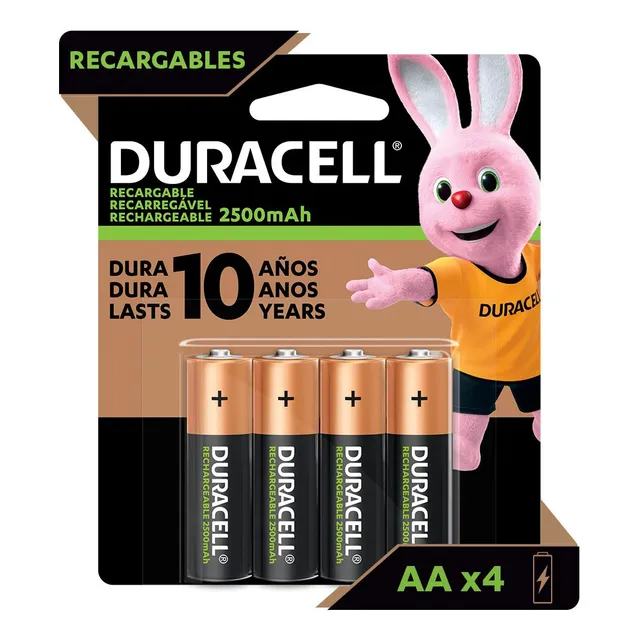 Pack 4 Pilas Aa Recargables Duracell 2500mah 1.2v Doble A