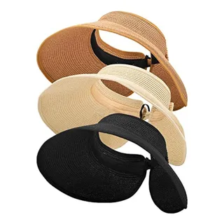 Sombreros Con Visera De Paja Plegables Para Mujer, 3 Unidade Sombreros Con Visera De Paja Plegables Para Mujer, 3 Unidade